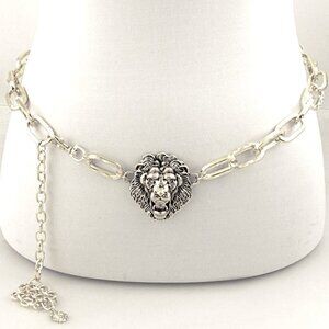 Lion of Judah Chain Link Silver Tone Belt Tribe of Israel Aslan Yeshua Roaring
